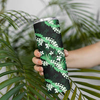 Puakenikeni Maile Lei Skinny Tumbler Frangipani Green Tropical Leaves LT01 - Polynesian Pride