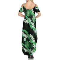 Puakenikeni Maile Lei Summer Maxi Dress Frangipani Green Tropical Leaves