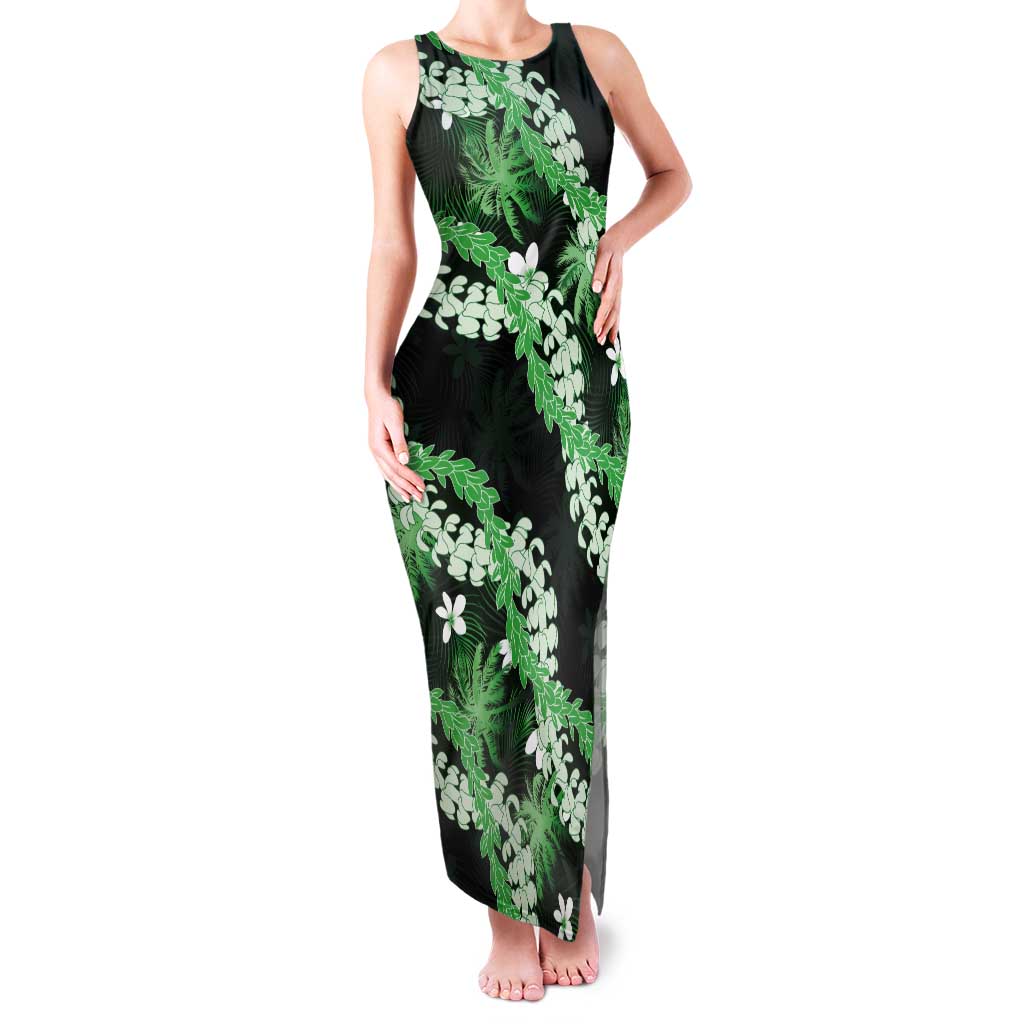Puakenikeni Maile Lei Tank Maxi Dress Frangipani Green Tropical Leaves