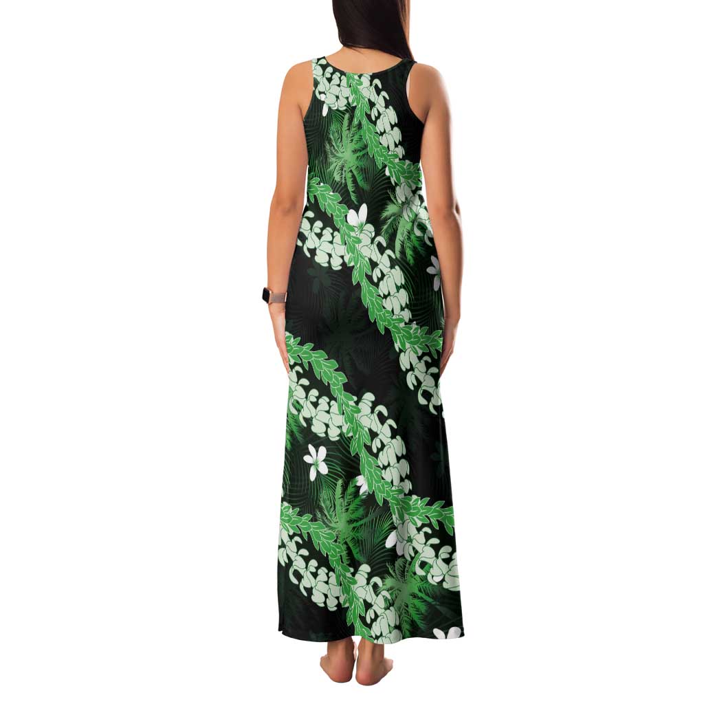 Puakenikeni Maile Lei Tank Maxi Dress Frangipani Green Tropical Leaves