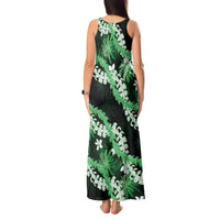 Puakenikeni Maile Lei Tank Maxi Dress Frangipani Green Tropical Leaves