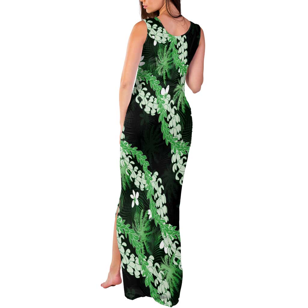 Puakenikeni Maile Lei Tank Maxi Dress Frangipani Green Tropical Leaves