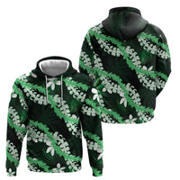 Puakenikeni Maile Lei Zip Hoodie Frangipani Green Tropical Leaves