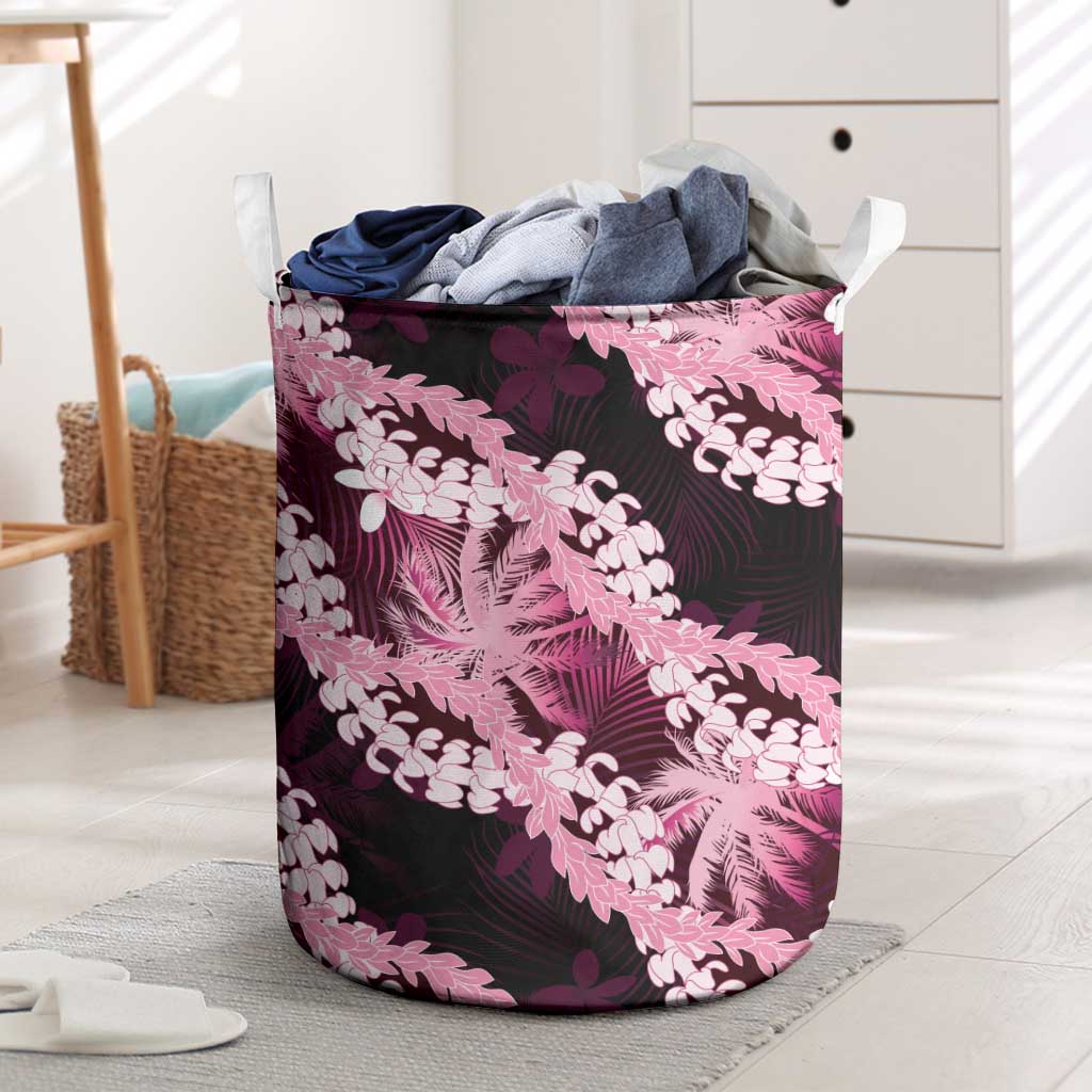 Puakenikeni Maile Lei Laundry Basket Frangipani Pink Tropical Leaves