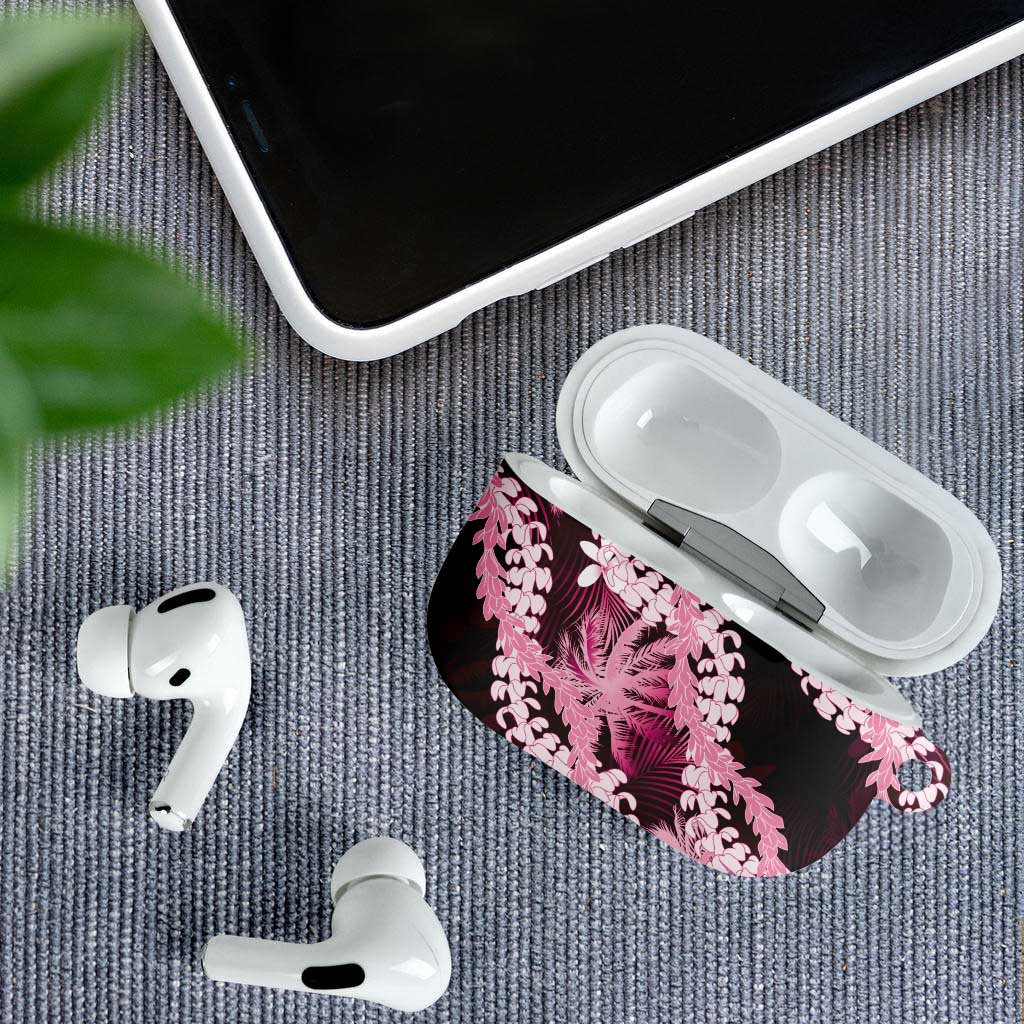 Puakenikeni Maile Lei AirPods Case Frangipani Pink Tropical Leaves