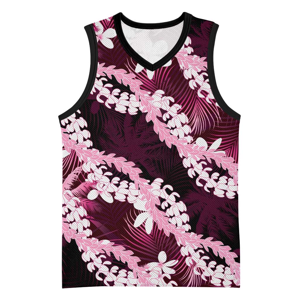 Puakenikeni Maile Lei Basketball Jersey Frangipani Pink Tropical Leaves