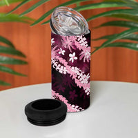 Puakenikeni Maile Lei 4 in 1 Can Cooler Tumbler Frangipani Pink Tropical Leaves