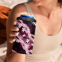 Puakenikeni Maile Lei 4 in 1 Can Cooler Tumbler Frangipani Pink Tropical Leaves