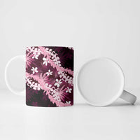 Puakenikeni Maile Lei Ceramic Mug Frangipani Pink Tropical Leaves
