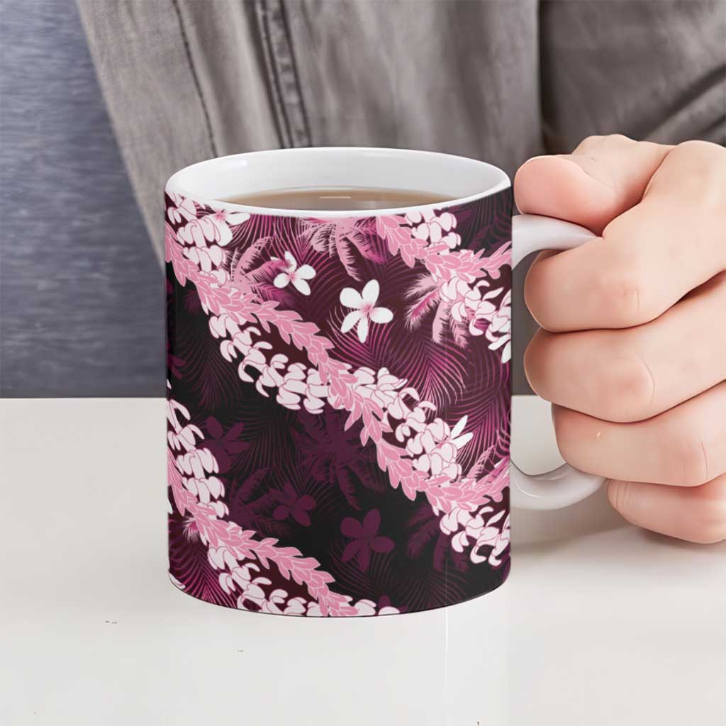 Puakenikeni Maile Lei Ceramic Mug Frangipani Pink Tropical Leaves