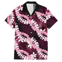 Puakenikeni Maile Lei Family Matching Off Shoulder Maxi Dress and Hawaiian Shirt Frangipani Pink Tropical Leaves LT01 Dad's Shirt - Short Sleeve Pink - Polynesian Pride