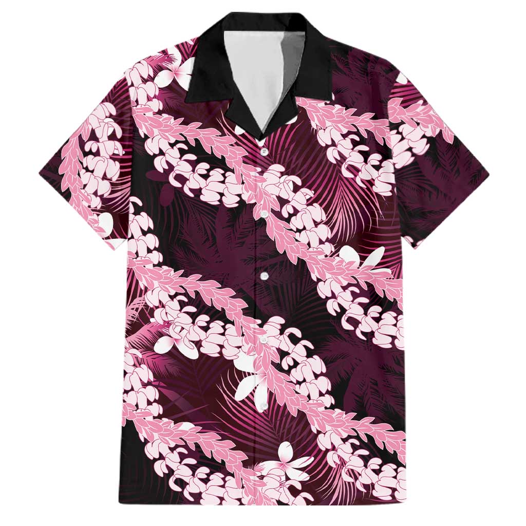 Puakenikeni Maile Lei Family Matching Short Sleeve Bodycon Dress and Hawaiian Shirt Frangipani Pink Tropical Leaves LT01 Dad's Shirt - Short Sleeve Pink - Polynesian Pride