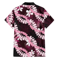 Puakenikeni Maile Lei Family Matching Short Sleeve Bodycon Dress and Hawaiian Shirt Frangipani Pink Tropical Leaves LT01 - Polynesian Pride