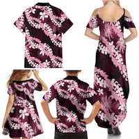 Puakenikeni Maile Lei Family Matching Summer Maxi Dress and Hawaiian Shirt Frangipani Pink Tropical Leaves LT01 - Polynesian Pride