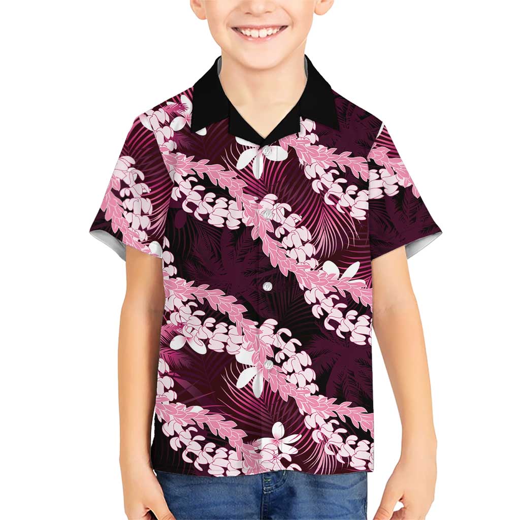 Puakenikeni Maile Lei Family Matching Summer Maxi Dress and Hawaiian Shirt Frangipani Pink Tropical Leaves LT01 Son's Shirt Pink - Polynesian Pride