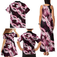 Puakenikeni Maile Lei Family Matching Tank Maxi Dress and Hawaiian Shirt Frangipani Pink Tropical Leaves LT01 - Polynesian Pride