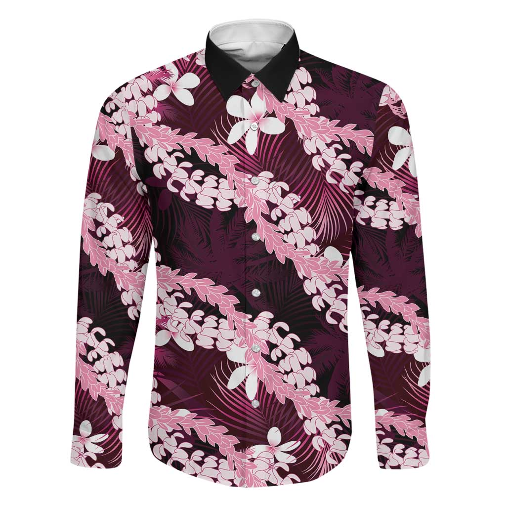 Puakenikeni Maile Lei Family Matching Tank Maxi Dress and Hawaiian Shirt Frangipani Pink Tropical Leaves LT01 Dad's Shirt - Long Sleeve Pink - Polynesian Pride