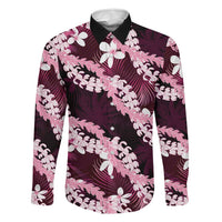 Puakenikeni Maile Lei Family Matching Tank Maxi Dress and Hawaiian Shirt Frangipani Pink Tropical Leaves LT01 Dad's Shirt - Long Sleeve Pink - Polynesian Pride