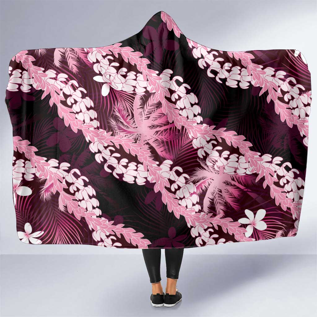 Puakenikeni Maile Lei Hooded Blanket Frangipani Pink Tropical Leaves