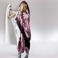 Puakenikeni Maile Lei Hooded Blanket Frangipani Pink Tropical Leaves
