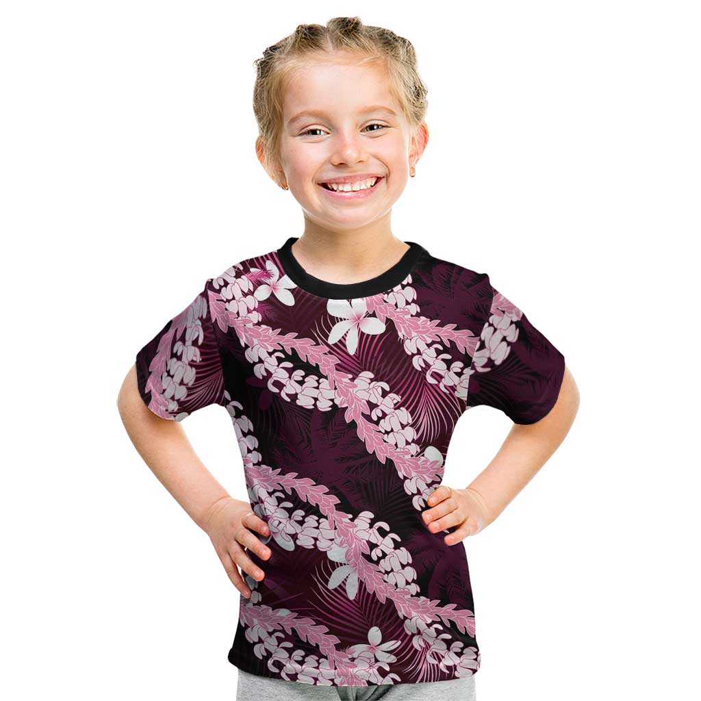 Puakenikeni Maile Lei Kid T Shirt Frangipani Pink Tropical Leaves