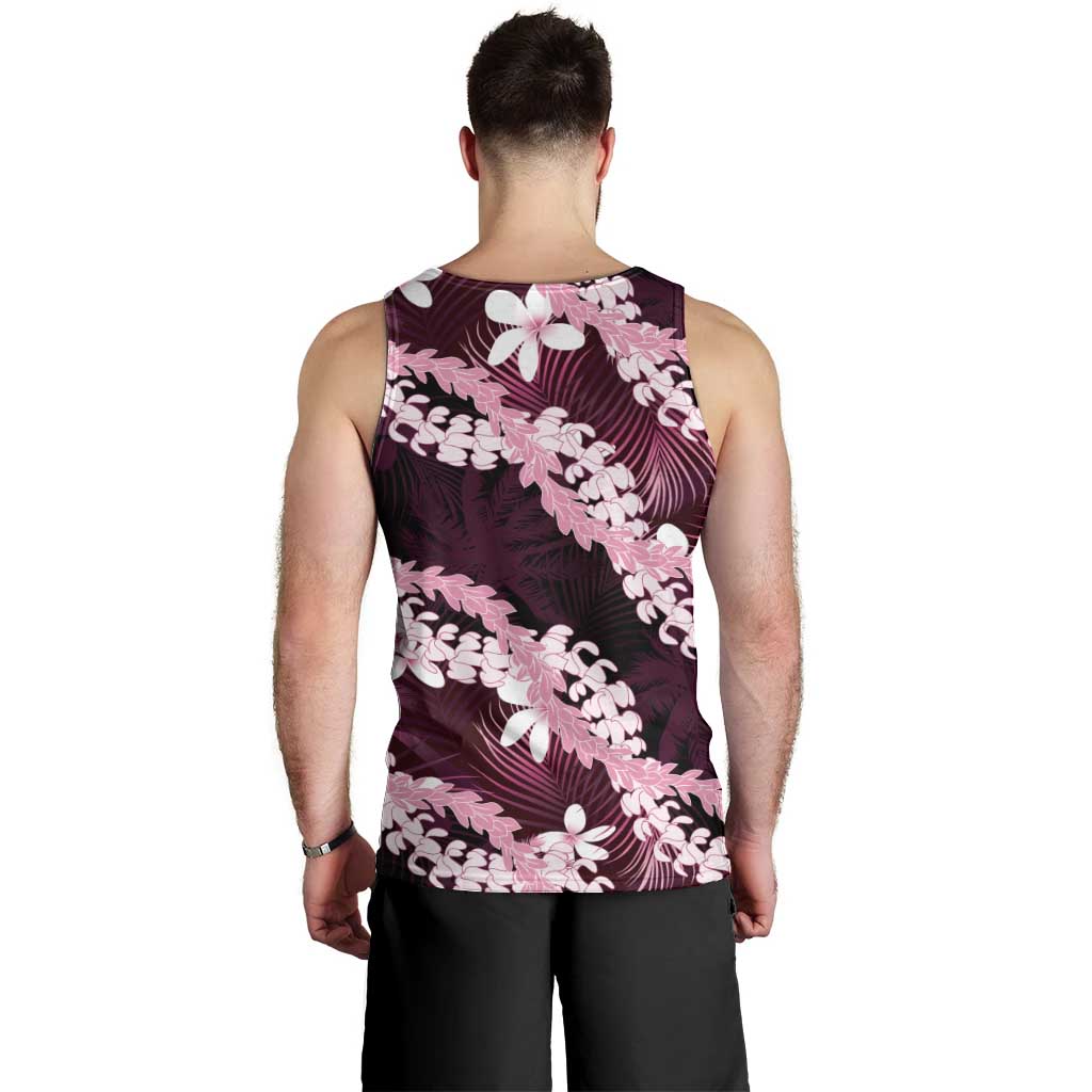 Puakenikeni Maile Lei Men Tank Top Frangipani Pink Tropical Leaves