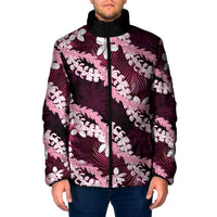 Puakenikeni Maile Lei Padded Jacket Frangipani Pink Tropical Leaves