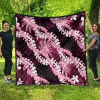 Puakenikeni Maile Lei Quilt Frangipani Pink Tropical Leaves