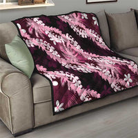 Puakenikeni Maile Lei Quilt Frangipani Pink Tropical Leaves