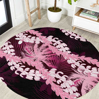 Puakenikeni Maile Lei Round Carpet Frangipani Pink Tropical Leaves