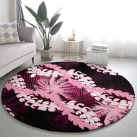 Puakenikeni Maile Lei Round Carpet Frangipani Pink Tropical Leaves