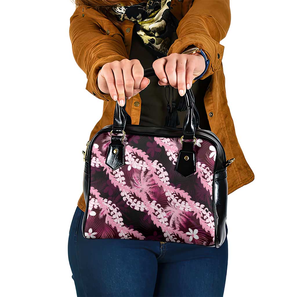 Puakenikeni Maile Lei Shoulder Handbag Frangipani Pink Tropical Leaves LT01 One Size Pink - Polynesian Pride