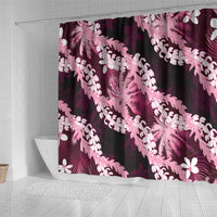 Puakenikeni Maile Lei Shower Curtain Frangipani Pink Tropical Leaves