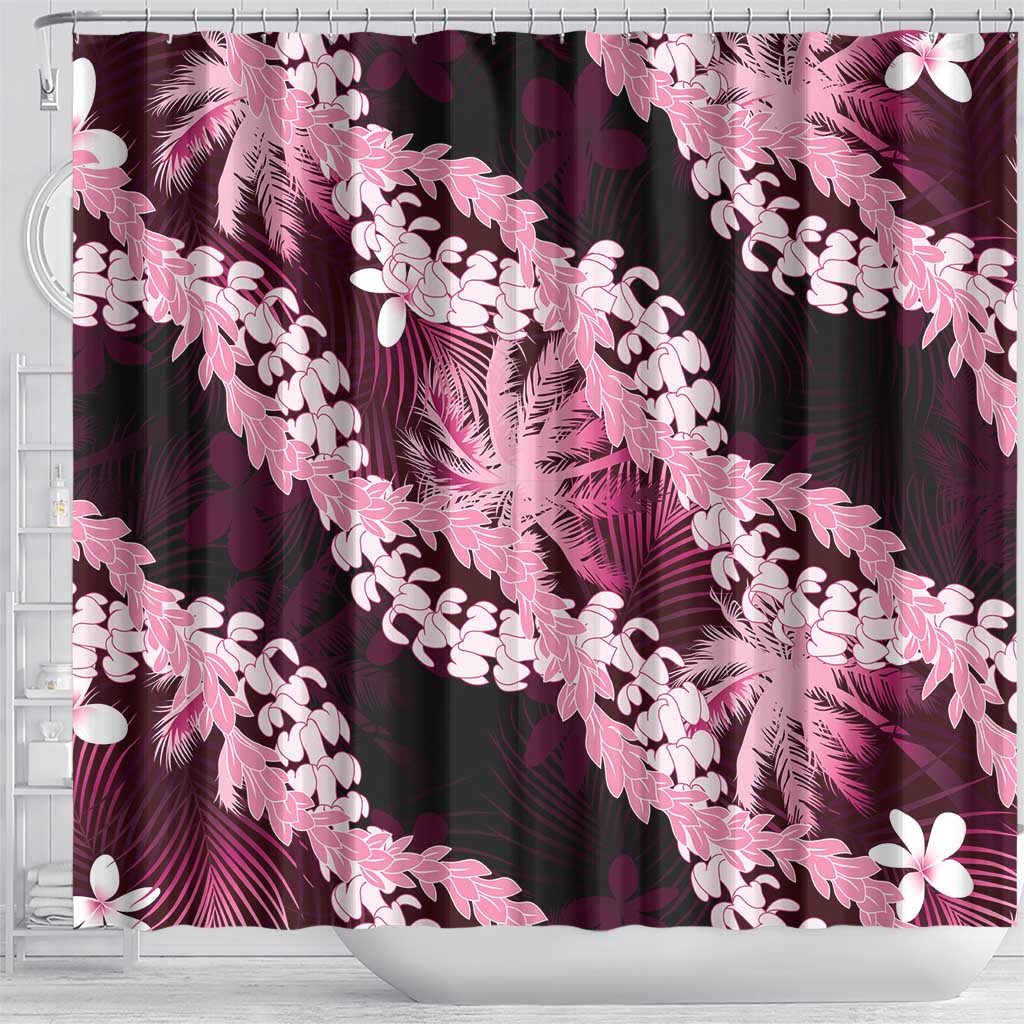 Puakenikeni Maile Lei Shower Curtain Frangipani Pink Tropical Leaves
