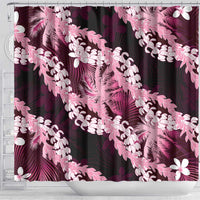 Puakenikeni Maile Lei Shower Curtain Frangipani Pink Tropical Leaves