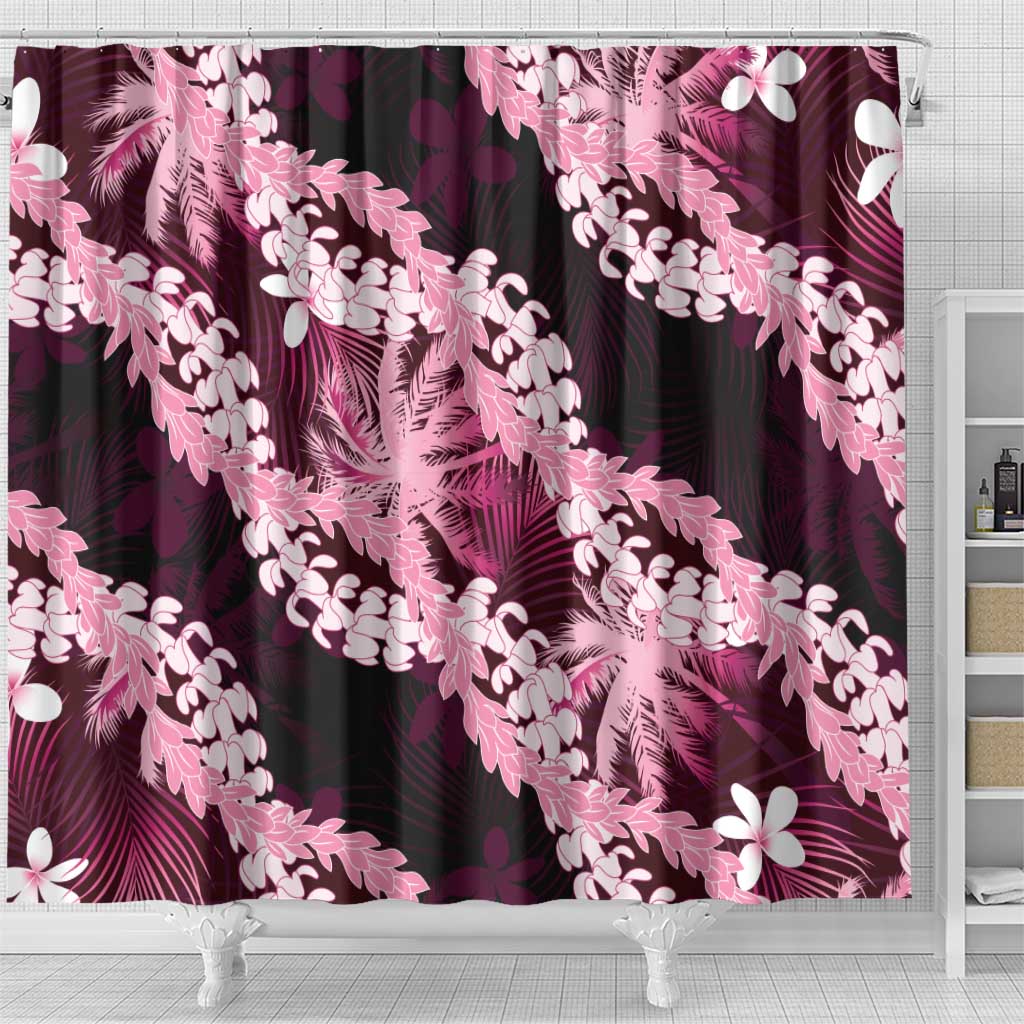 Puakenikeni Maile Lei Shower Curtain Frangipani Pink Tropical Leaves
