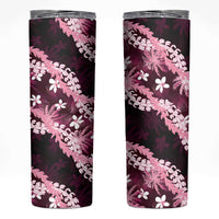 Puakenikeni Maile Lei Skinny Tumbler Frangipani Pink Tropical Leaves