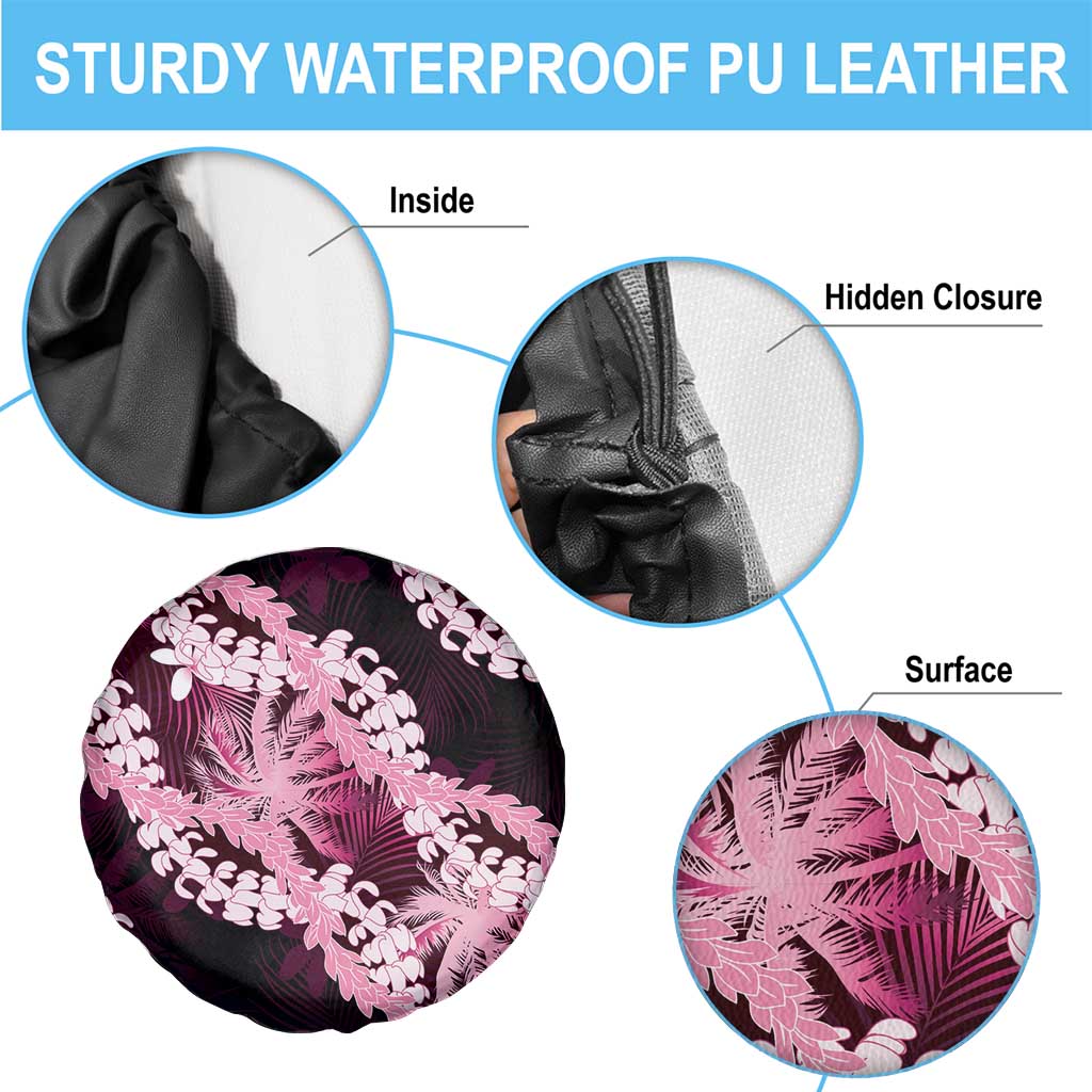 Puakenikeni Maile Lei Spare Tire Cover Frangipani Pink Tropical Leaves