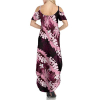 Puakenikeni Maile Lei Summer Maxi Dress Frangipani Pink Tropical Leaves
