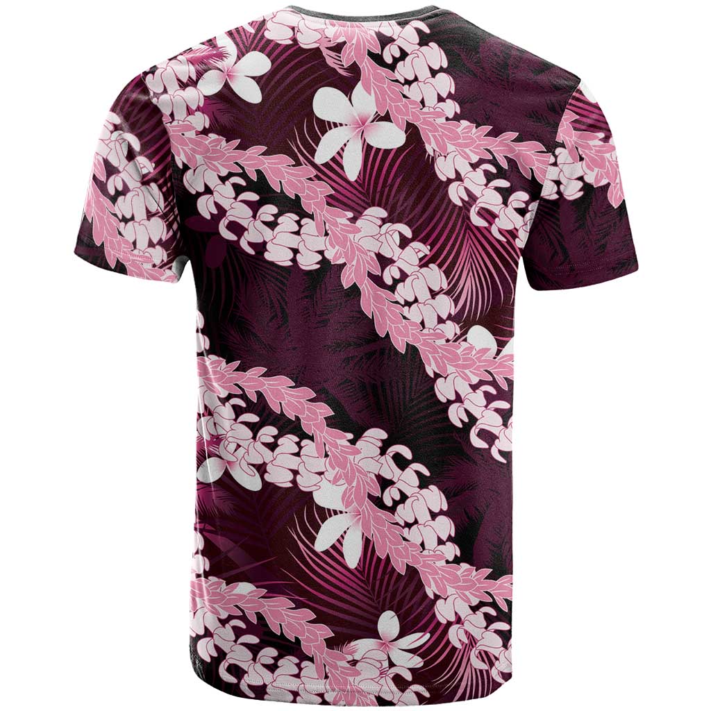 Puakenikeni Maile Lei T Shirt Frangipani Pink Tropical Leaves