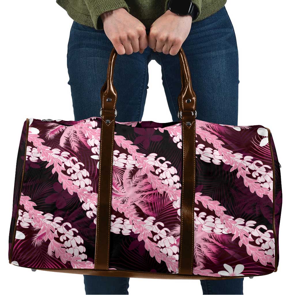 Puakenikeni Maile Lei Travel Bag Frangipani Pink Tropical Leaves LT01 Pink - Polynesian Pride