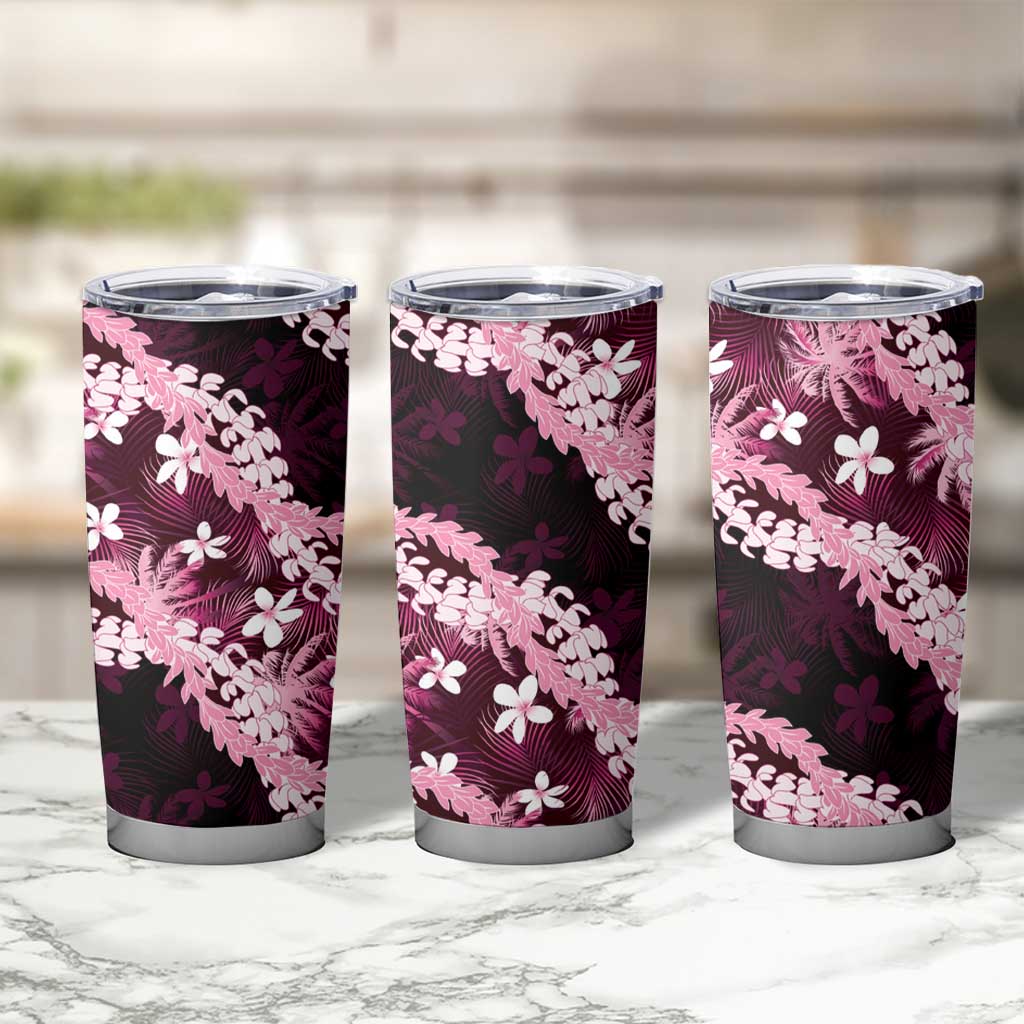 Puakenikeni Maile Lei Tumbler Cup Frangipani Pink Tropical Leaves