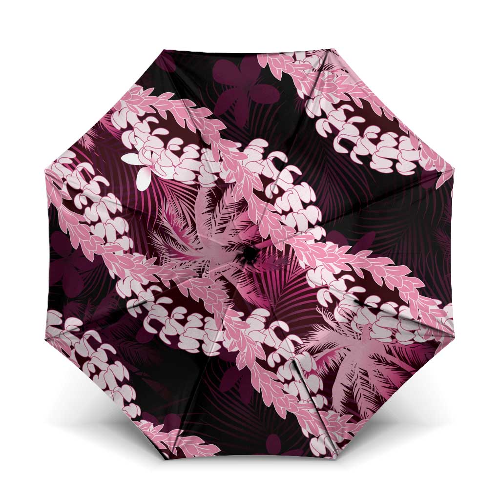 Puakenikeni Maile Lei Umbrella Frangipani Pink Tropical Leaves LT01 One Size Folded 11.42 inch Opened Diameter 37.4 inch Pink - Polynesian Pride