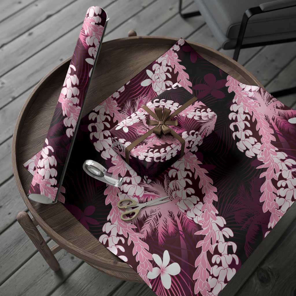 Puakenikeni Maile Lei Wrapping Paper Frangipani Pink Tropical Leaves