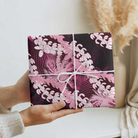 Puakenikeni Maile Lei Wrapping Paper Frangipani Pink Tropical Leaves