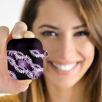 Puakenikeni Maile Lei AirPods Case Frangipani Purple Tropical Leaves