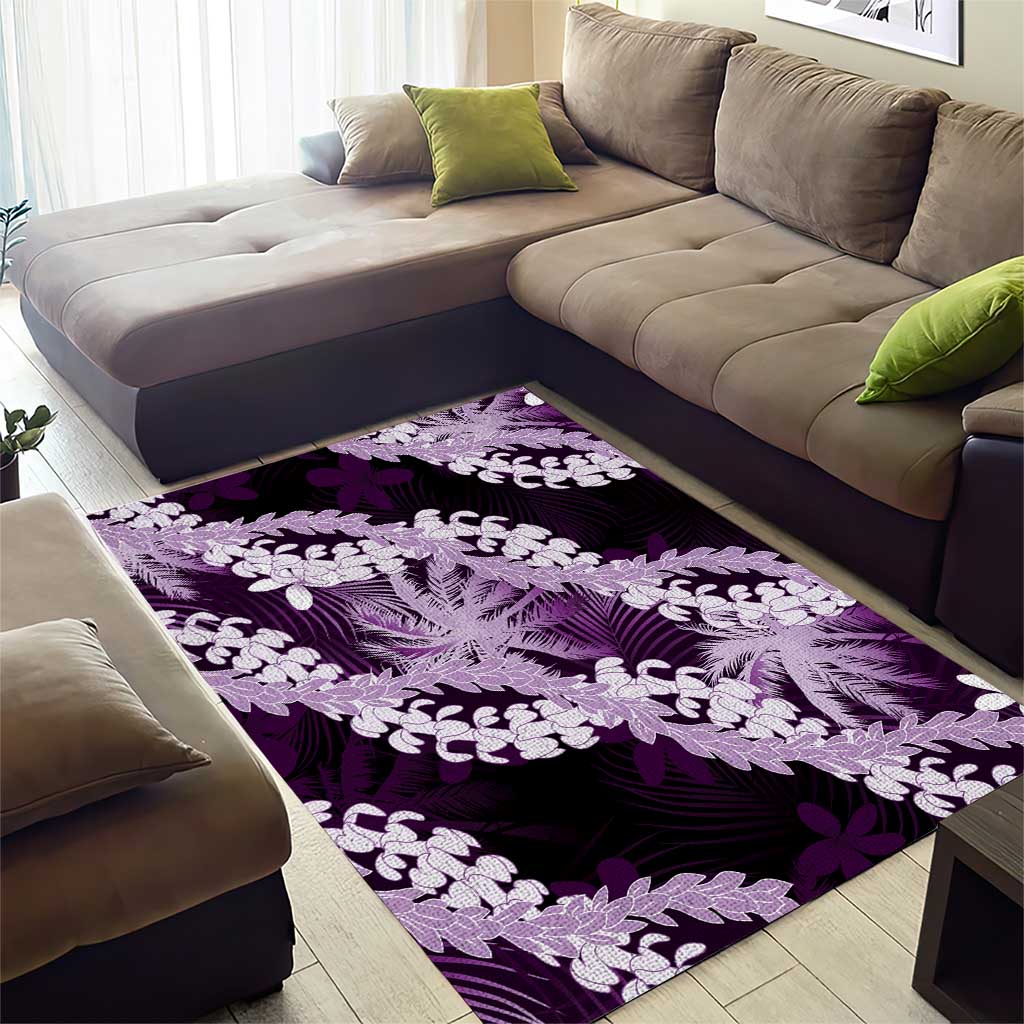Puakenikeni Maile Lei Area Rug Frangipani Purple Tropical Leaves
