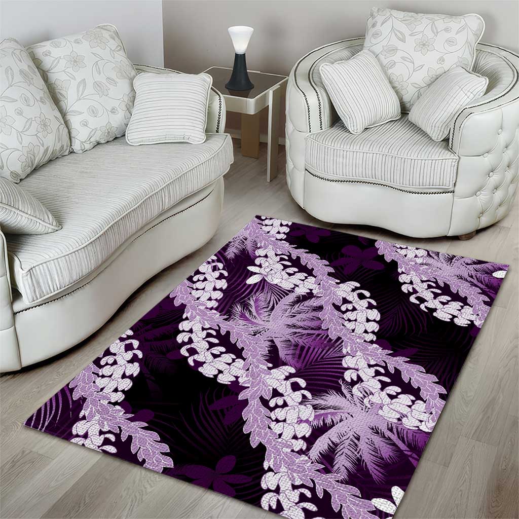 Puakenikeni Maile Lei Area Rug Frangipani Purple Tropical Leaves