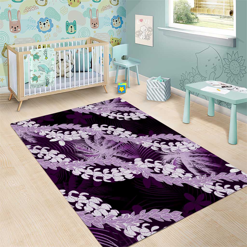 Puakenikeni Maile Lei Area Rug Frangipani Purple Tropical Leaves