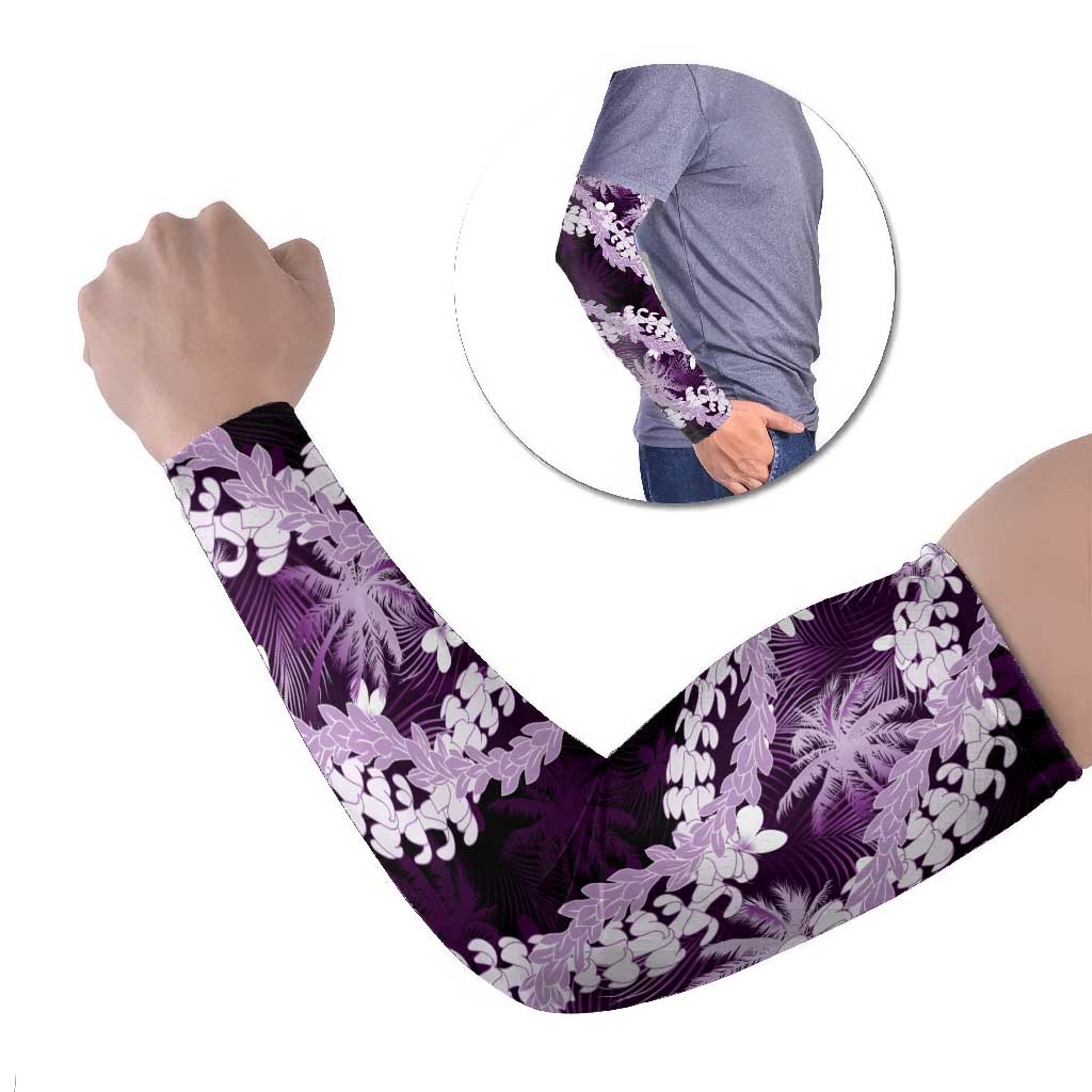 Puakenikeni Maile Lei Arm Sleeves Frangipani Purple Tropical Leaves